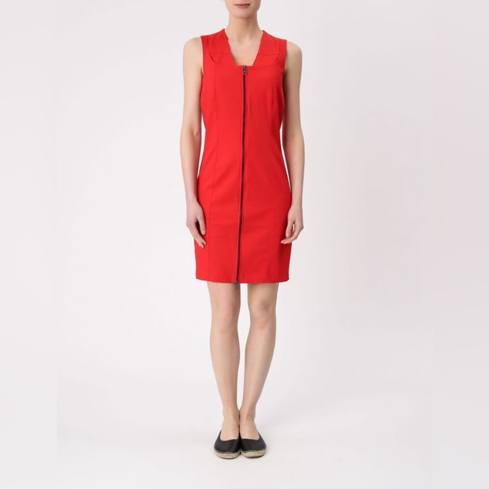 Sarah Pacini Bold Red Zip-Front sleeveless Mini large sheath Dress
